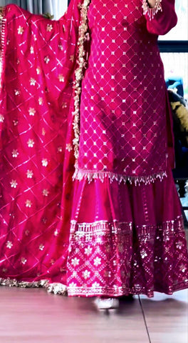 Designer Pink Color Sequins Embroidered Festive and Wedding Wear Sharara Suit