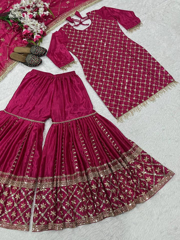 Designer Pink Color Sequins Embroidered Festive and Wedding Wear Sharara Suit
