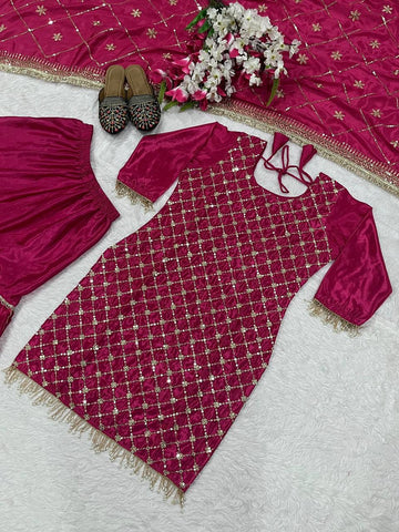 Designer Pink Color Sequins Embroidered Festive and Wedding Wear Sharara Suit