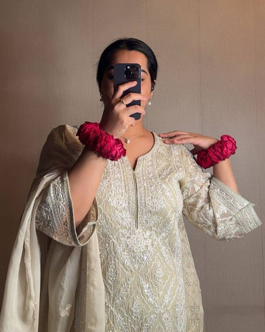 Festive Wear Off White Color Embroidery Sequin Work Salwar Suit
