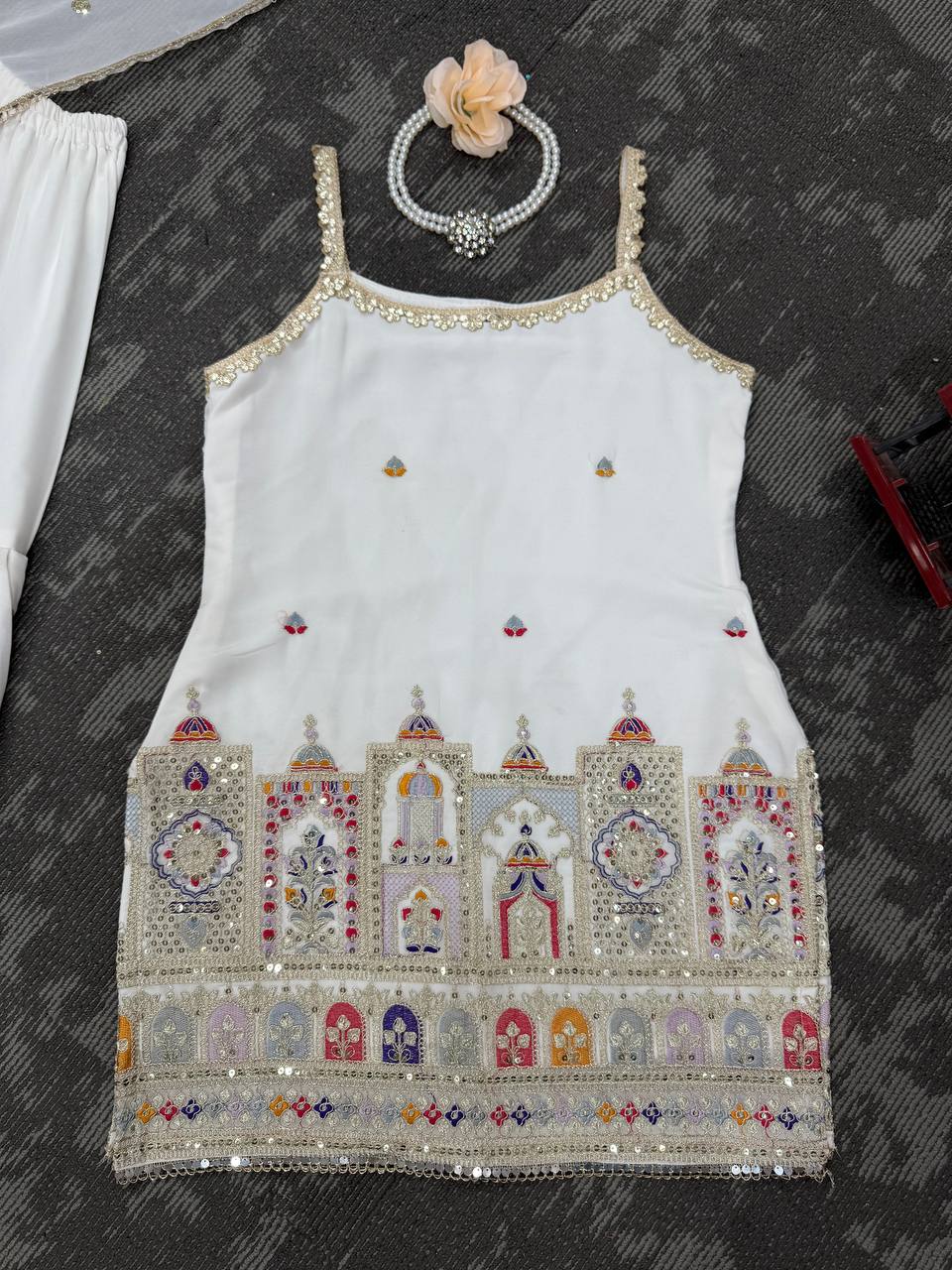 Party Wear White Color Thread And Sequin With Embroidery Work Sharara Suit