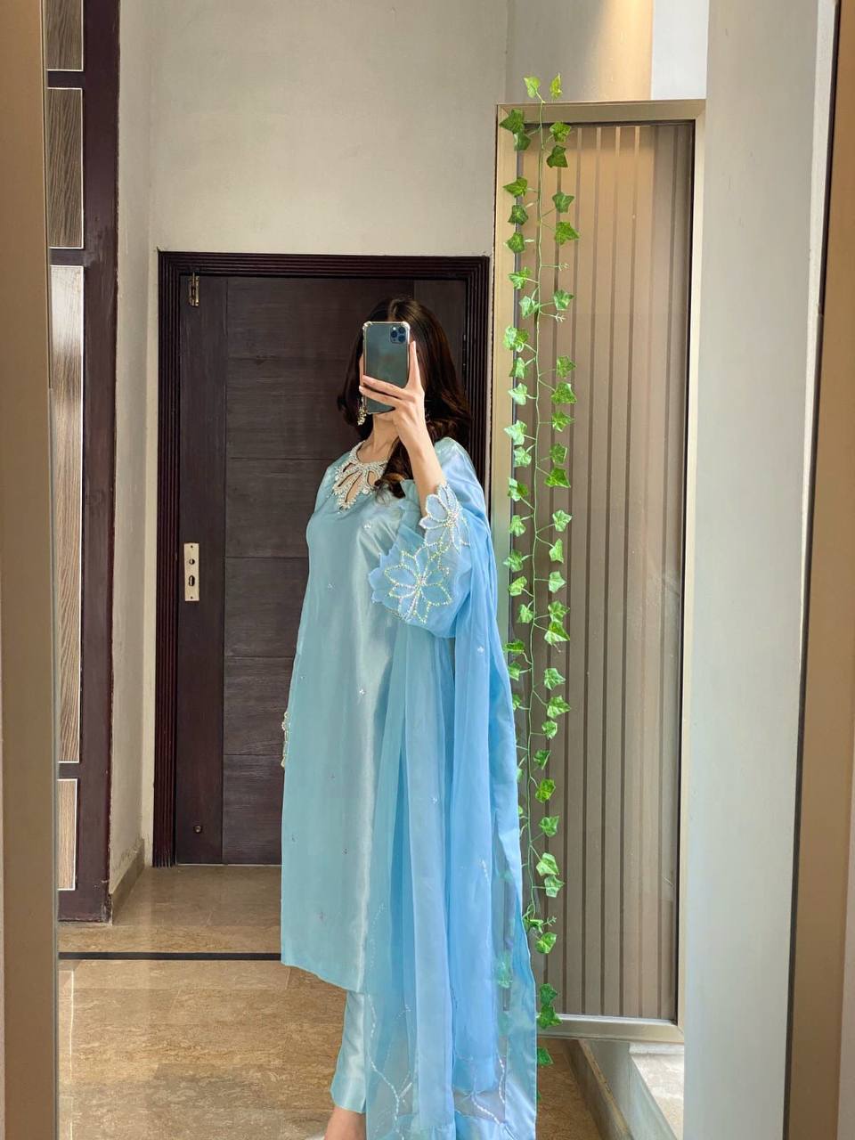 Designer Sky Blue Color Embroidery With Beads And Sequence Work Salwar Suit