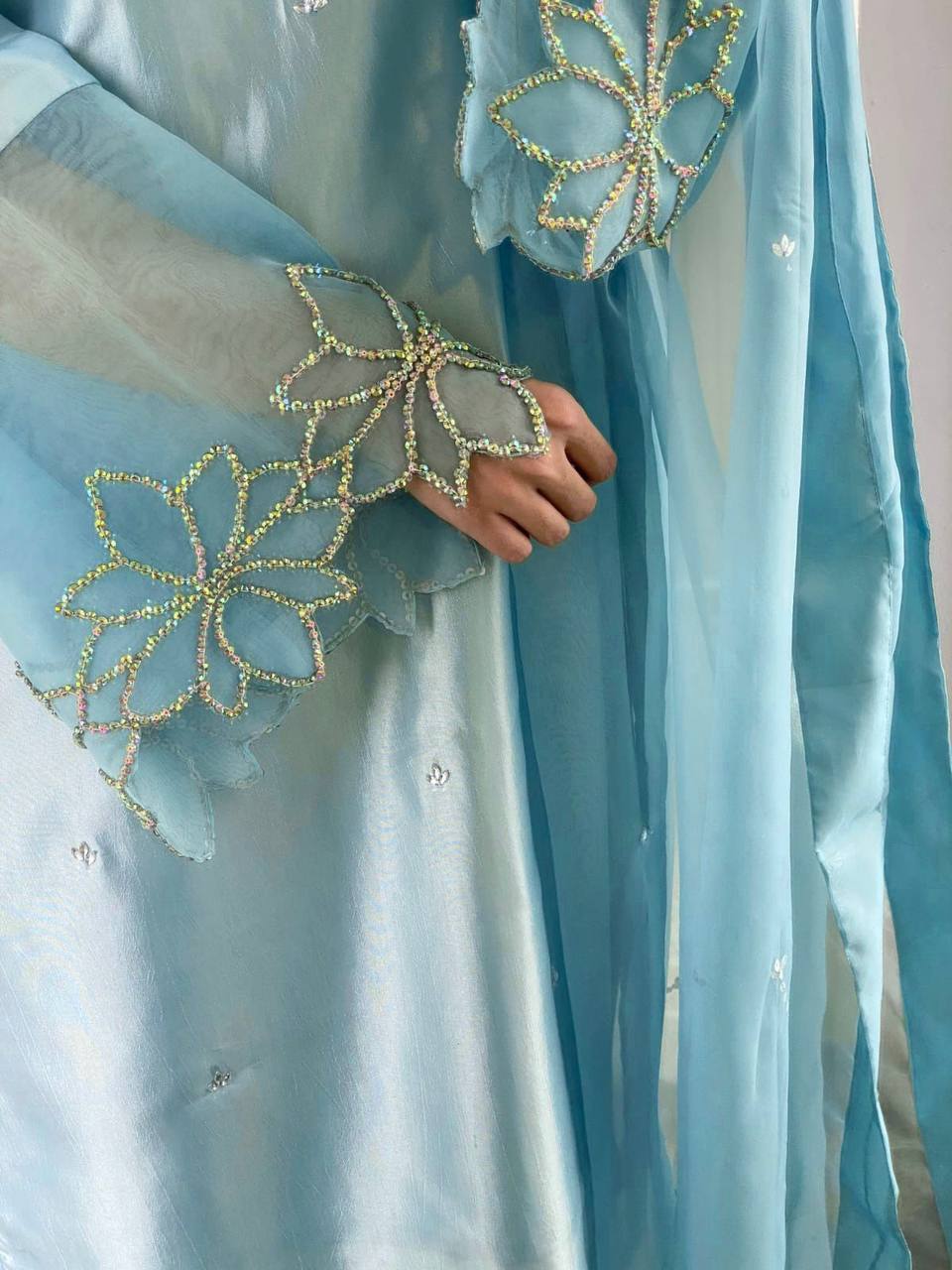 Designer Sky Blue Color Embroidery With Beads And Sequence Work Salwar Suit