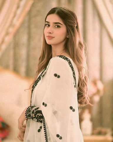 Beautiful White Color Georgette Embroidered Gown With Matching Dupatta Ready to Wear