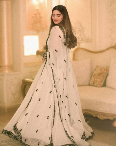 Beautiful White Color Georgette Embroidered Gown With Matching Dupatta Ready to Wear