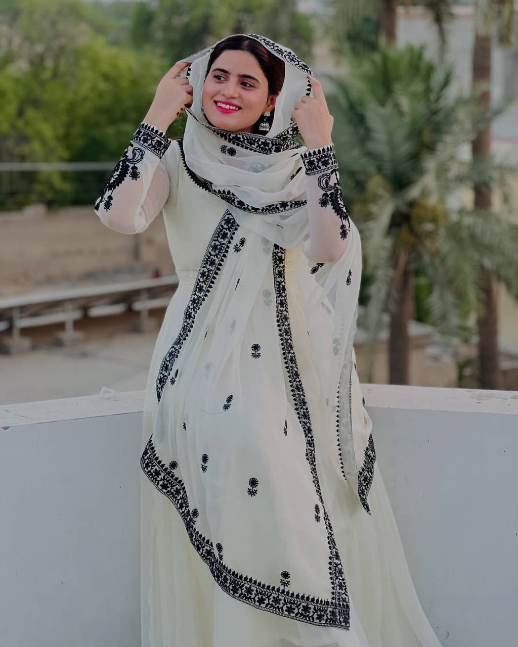 Beautiful White Color Georgette Embroidered Gown With Matching Dupatta Ready to Wear