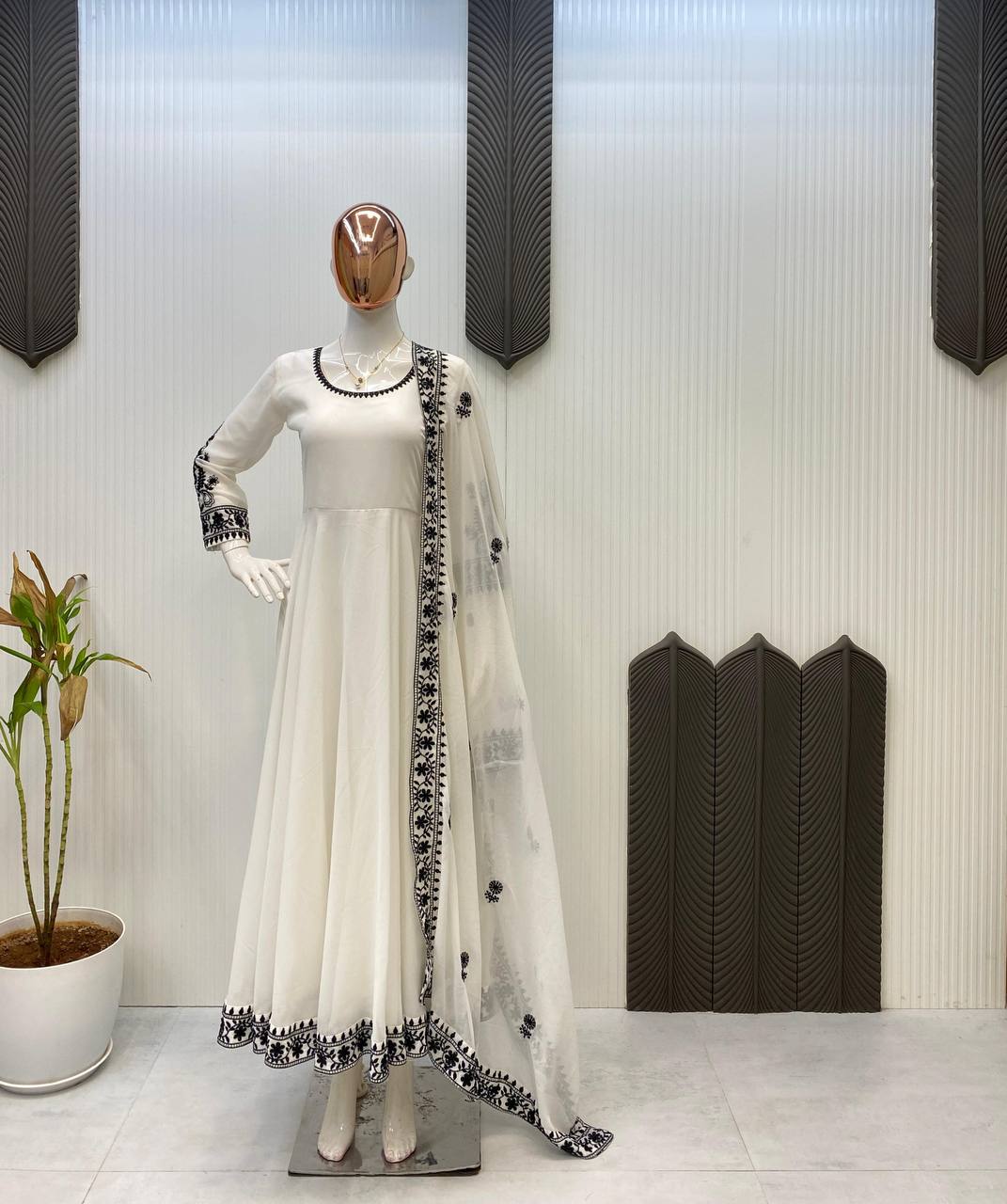 Beautiful White Color Georgette Embroidered Gown With Matching Dupatta Ready to Wear