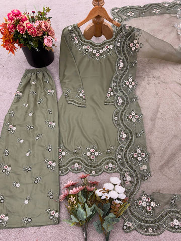Function Wear Light Green Color Embroidery With Sequence Work Beautiful Palazzo Suit