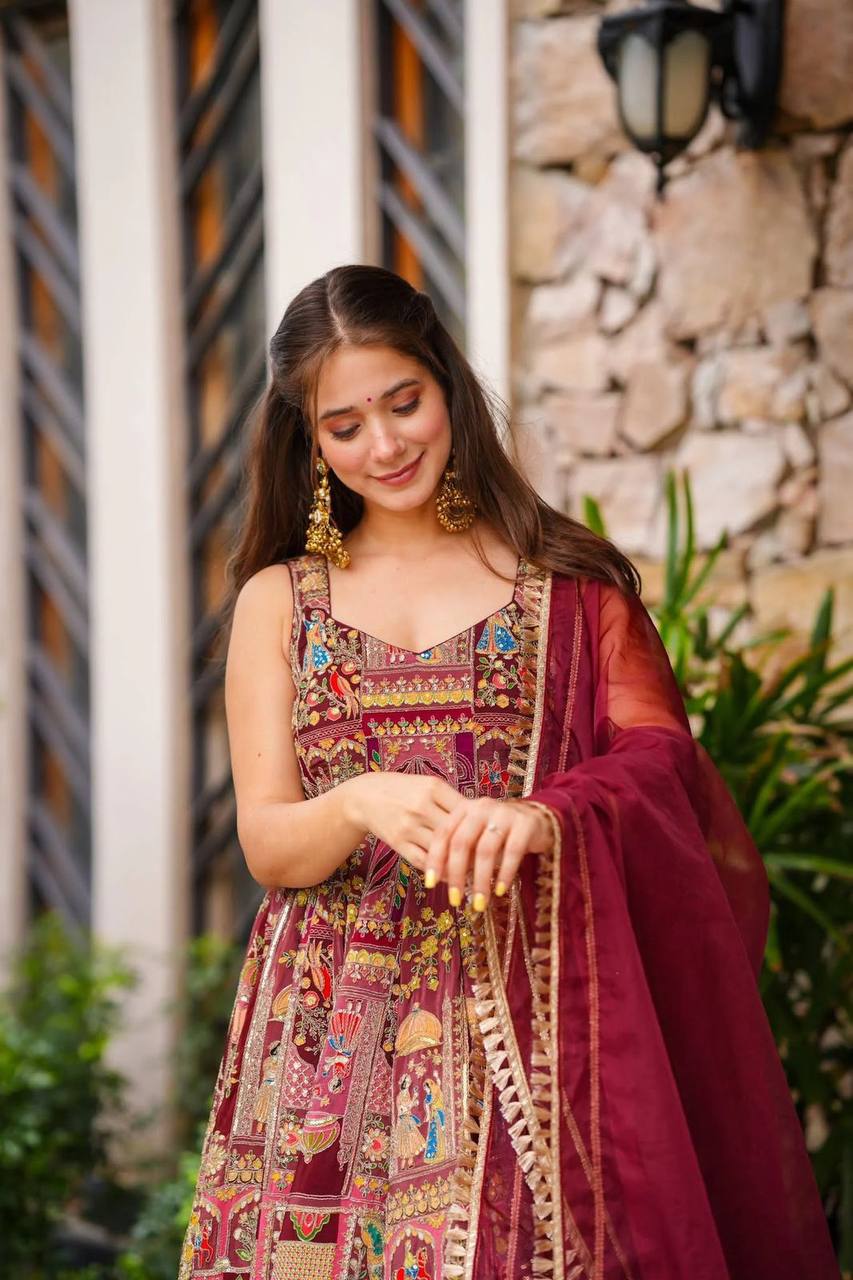 Function Wear Premium Pure Jimmy Organza Silk Stunning Digital Printed Beautiful Gown