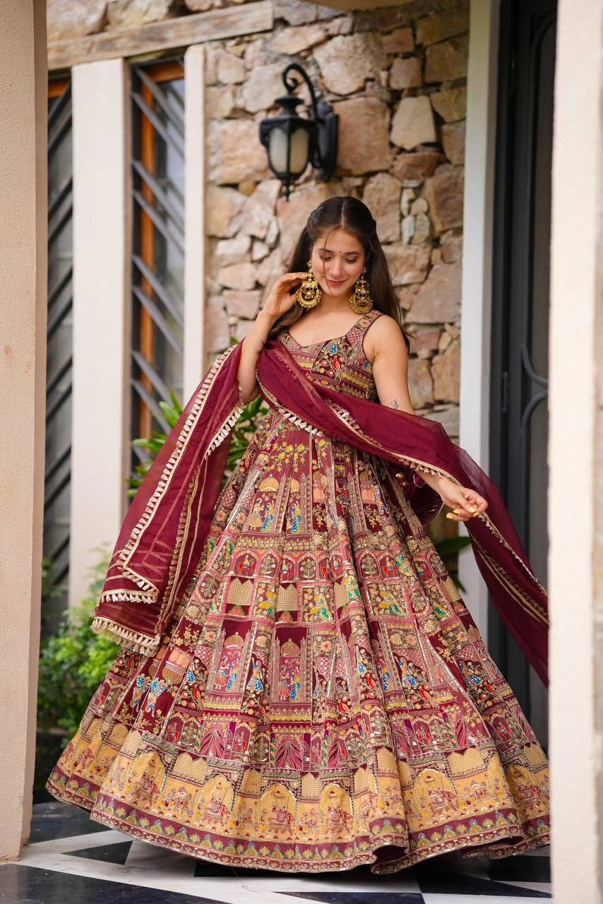 Function Wear Premium Pure Jimmy Organza Silk Stunning Digital Printed Beautiful Gown
