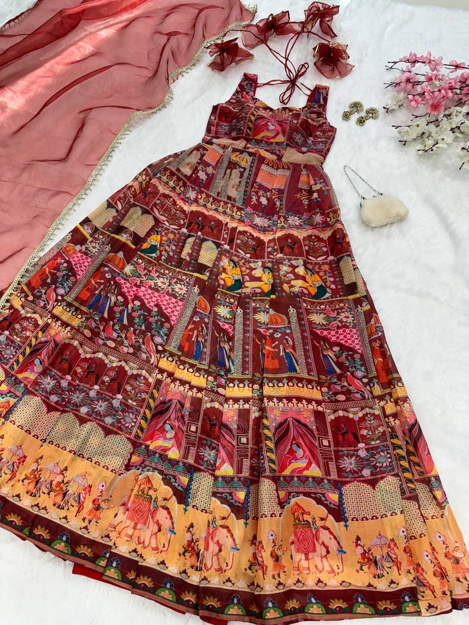 Function Wear Premium Pure Jimmy Organza Silk Stunning Digital Printed Beautiful Gown