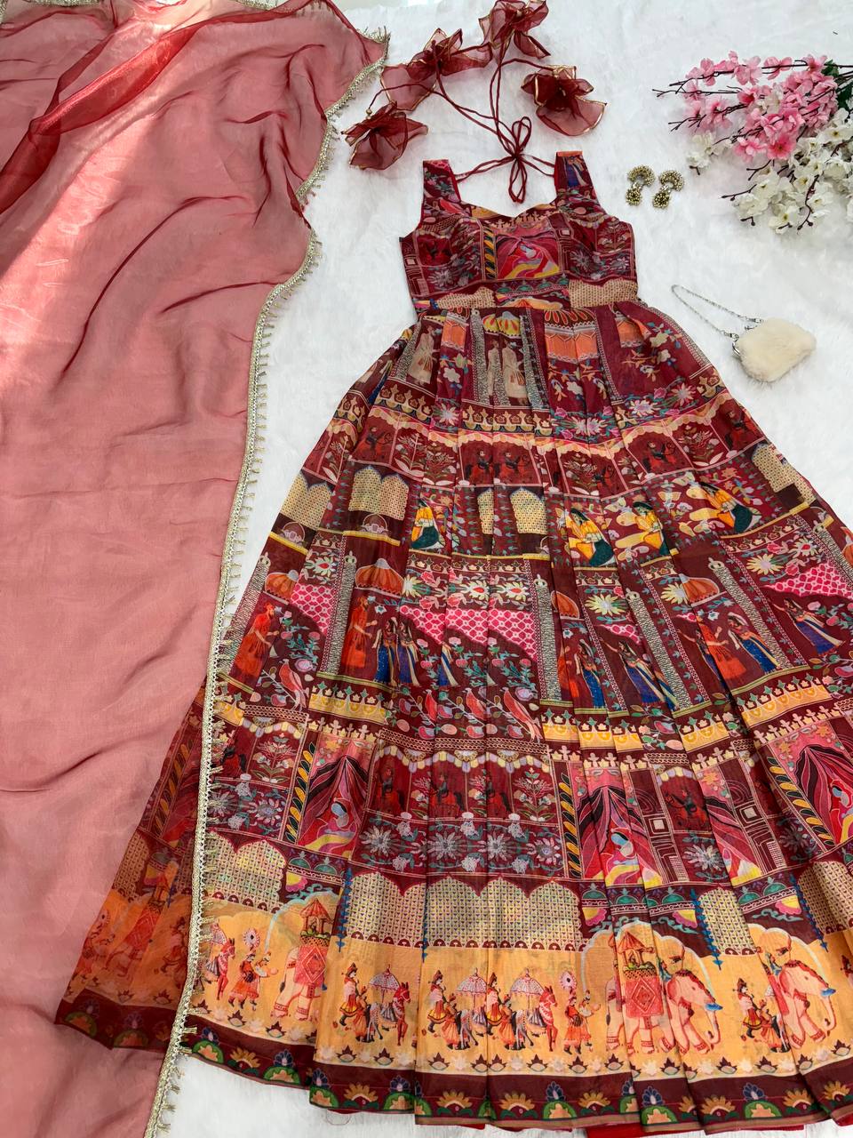 Function Wear Premium Pure Jimmy Organza Silk Stunning Digital Printed Beautiful Gown
