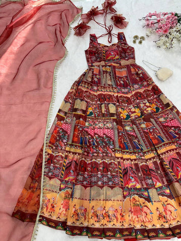 Function Wear Premium Pure Jimmy Organza Silk Stunning Digital Printed Beautiful Gown