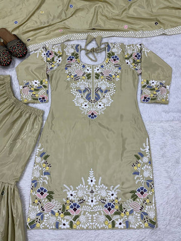 Engagement Wear Cream Embroidery Thread Work Beautiful Sharara Suit