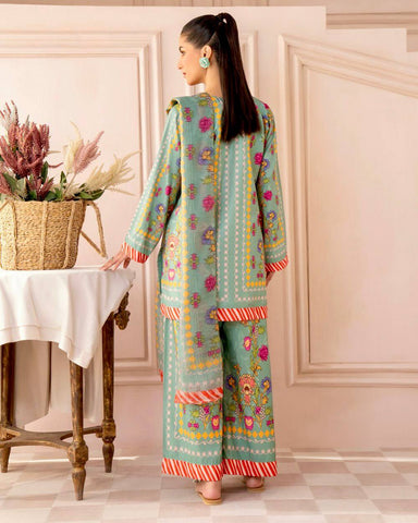 Festive Wear Light Green Color Pure Natural Crepe Matching Digital Printed Co-ord Palazzo Suit Set