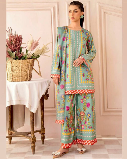 Festive Wear Light Green Color Pure Natural Crepe Matching Digital Printed Co-ord Palazzo Suit Set
