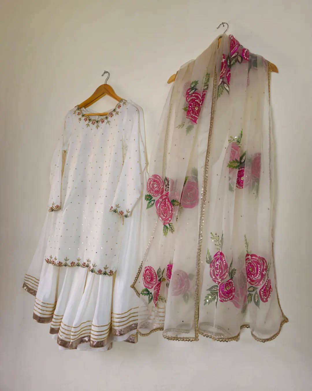 Beautiful White Color Embroidery And Sequin Work Sharara Suit