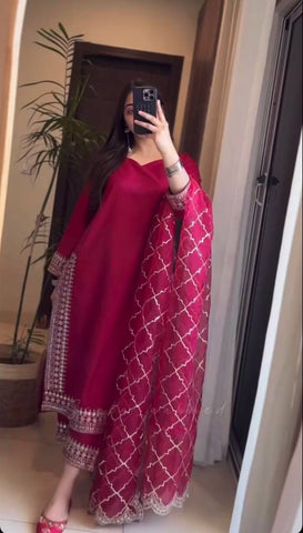 Latest Designer Pink Color Sequins Embroidered Pakistani Style Salwar Suit