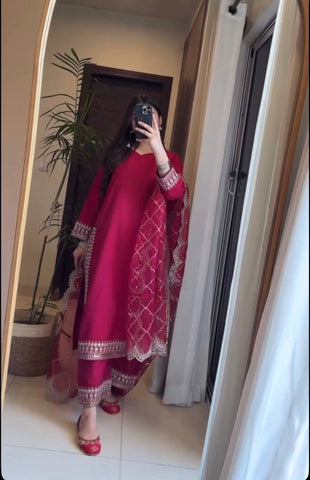 Latest Designer Pink Color Sequins Embroidered Pakistani Style Salwar Suit