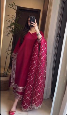 Latest Designer Pink Color Sequins Embroidered Pakistani Style Salwar Suit