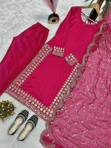 Latest Designer Pink Color Sequins Embroidered Pakistani Style Salwar Suit