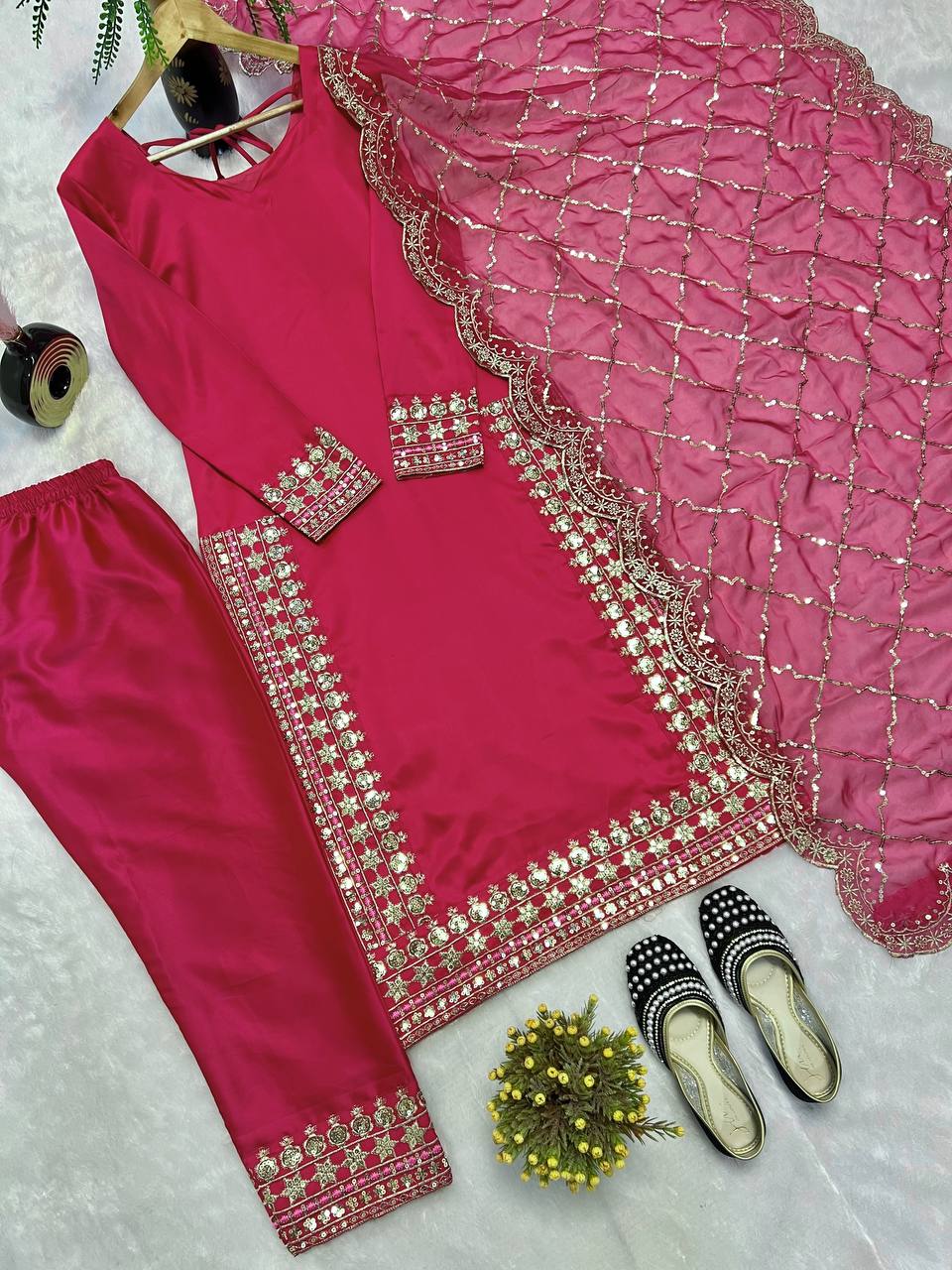 Latest Designer Pink Color Sequins Embroidered Pakistani Style Salwar Suit