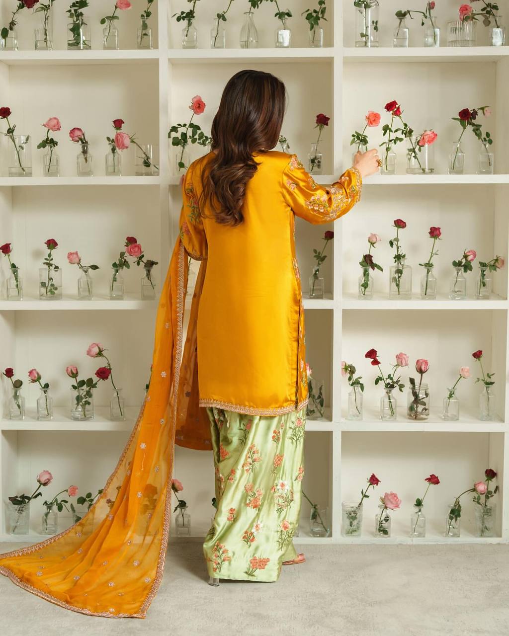 Wedding Wear Yellow Color Natural Crepe Silk Elegant Embroidery and Sequin Work Palazzo Suit