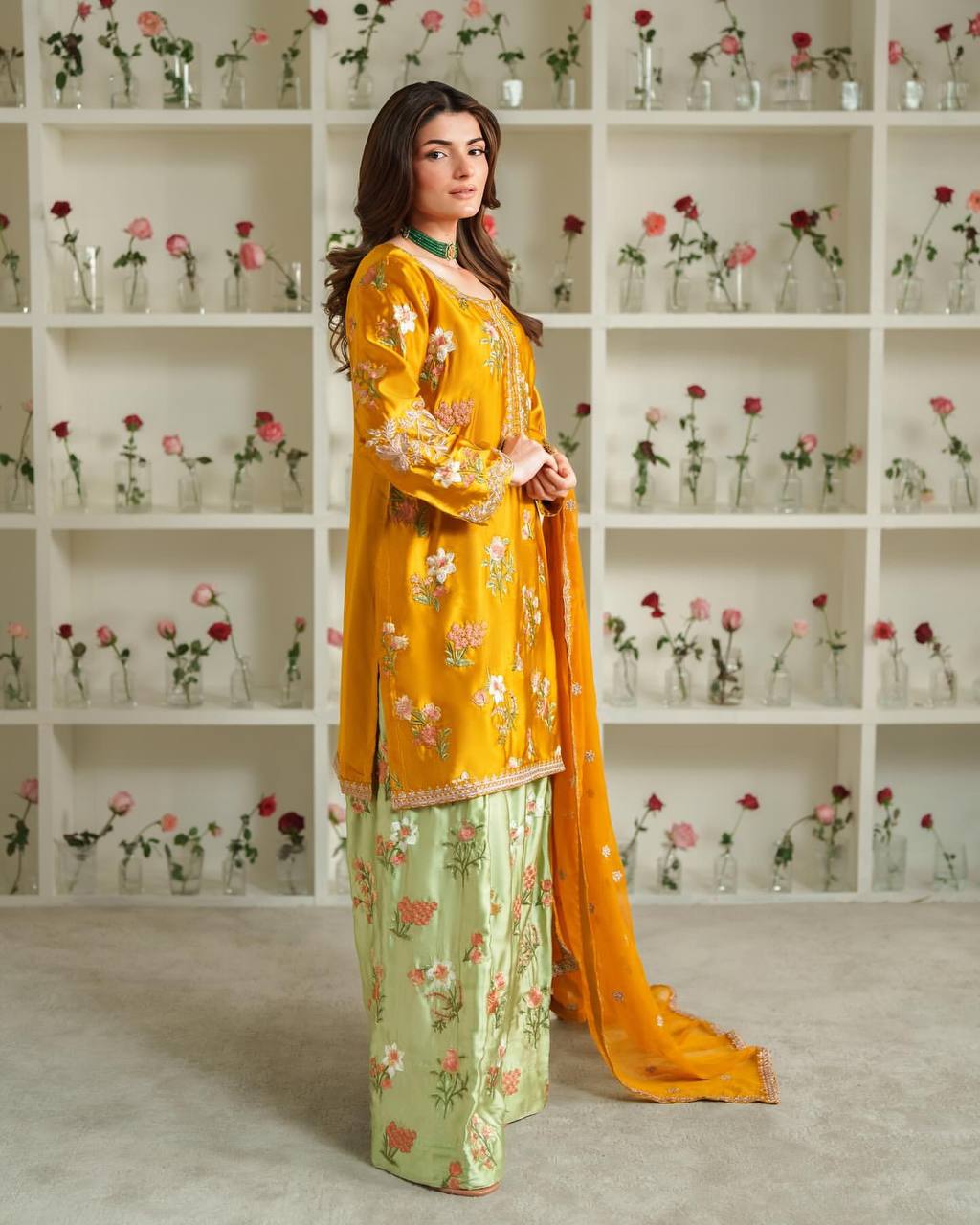Wedding Wear Yellow Color Natural Crepe Silk Elegant Embroidery and Sequin Work Palazzo Suit