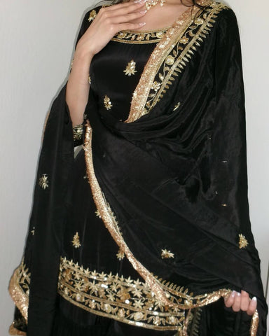 Beautiful Black Color Heavy Embroidered Work Sharara Suit With Dupatta