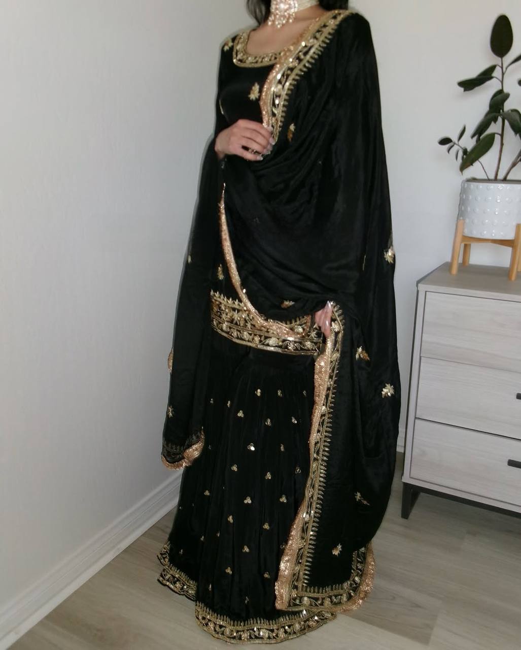 Beautiful Black Color Heavy Embroidered Work Sharara Suit With Dupatta