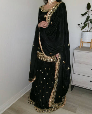 Beautiful Black Color Heavy Embroidered Work Sharara Suit With Dupatta