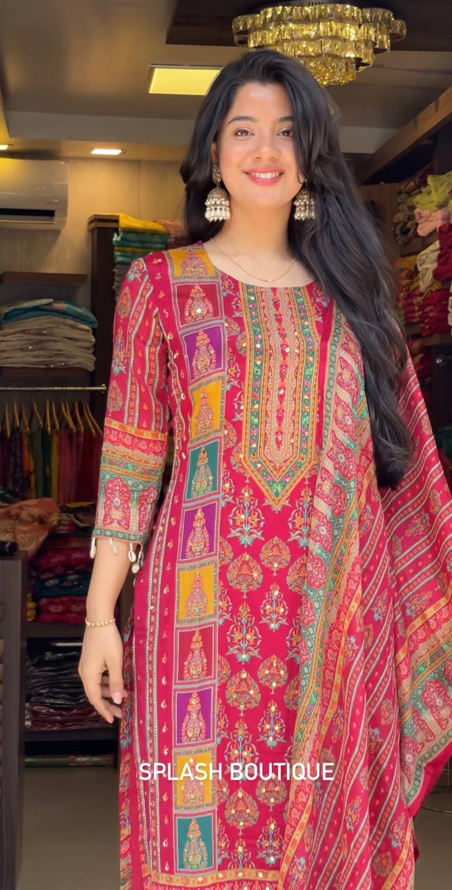 Function Wear Gorgeous Pink Color Digital Print Festive Wear Salwar Suit With Dupatta