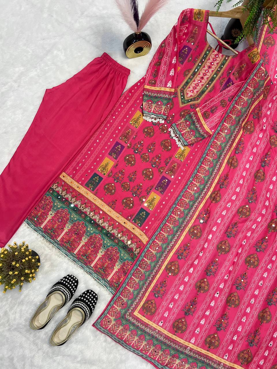 Function Wear Gorgeous Pink Color Digital Print Festive Wear Salwar Suit With Dupatta