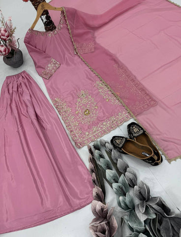 Wedding Wear Pink Color Embroidered Sequin Work Sharara Suit