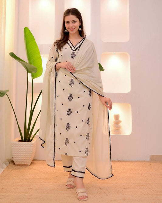 Function Wear White Color Embroidered Silk Kurta Set With Dupatta