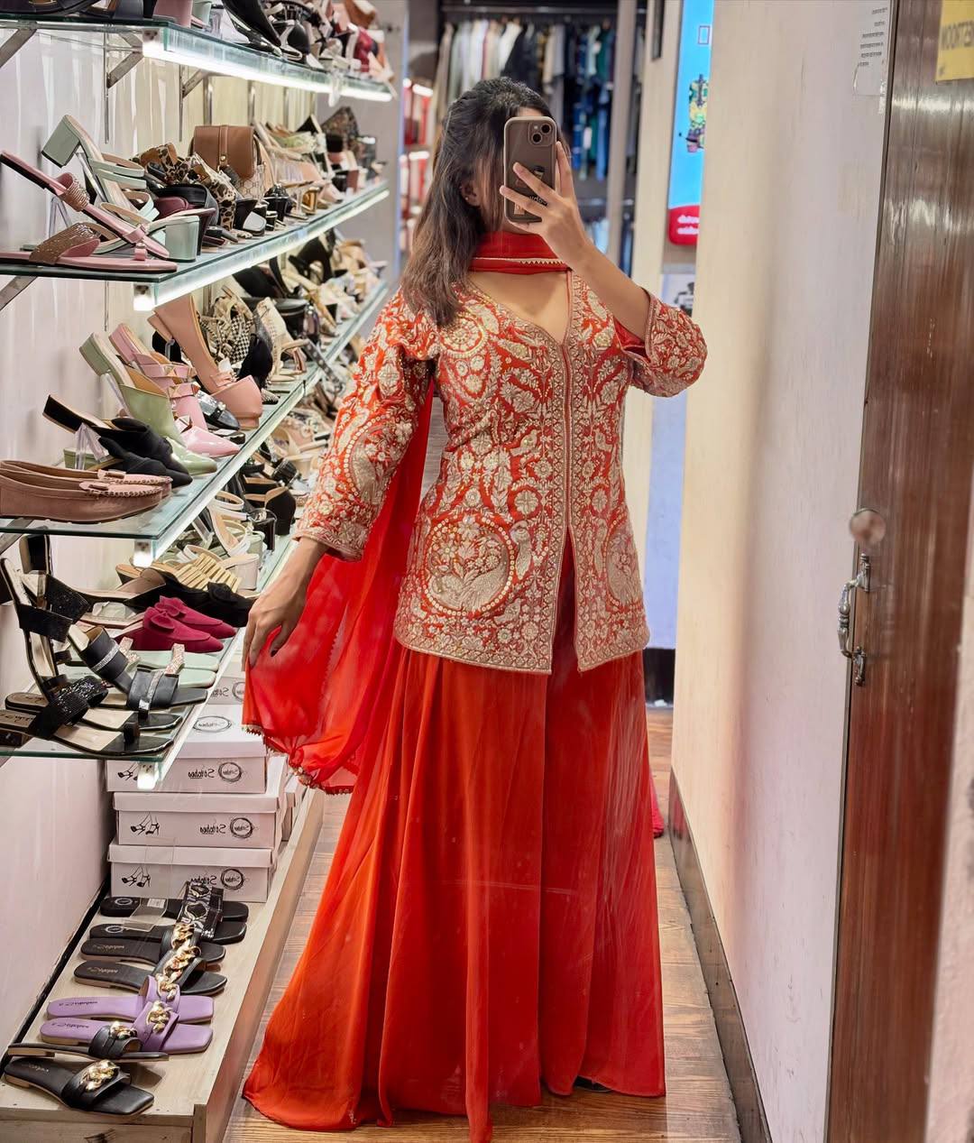 Beautiful Faux Georgette Orange Color  Embroidered Party Wear Palazzo Set with Dupatta