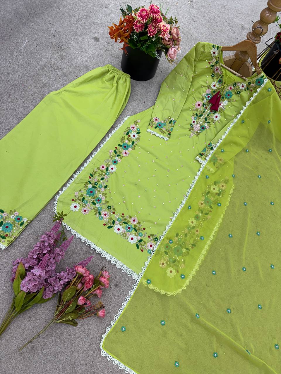 Function Wear Green Color Heavy Faux Georgette  Rich 5mm Embroidery Sequin Work Palazzo Salwar Suit