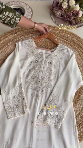 Beautiful Designer White Color Embroidered Sharara Suit