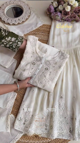 Beautiful Designer White Color Embroidered Sharara Suit