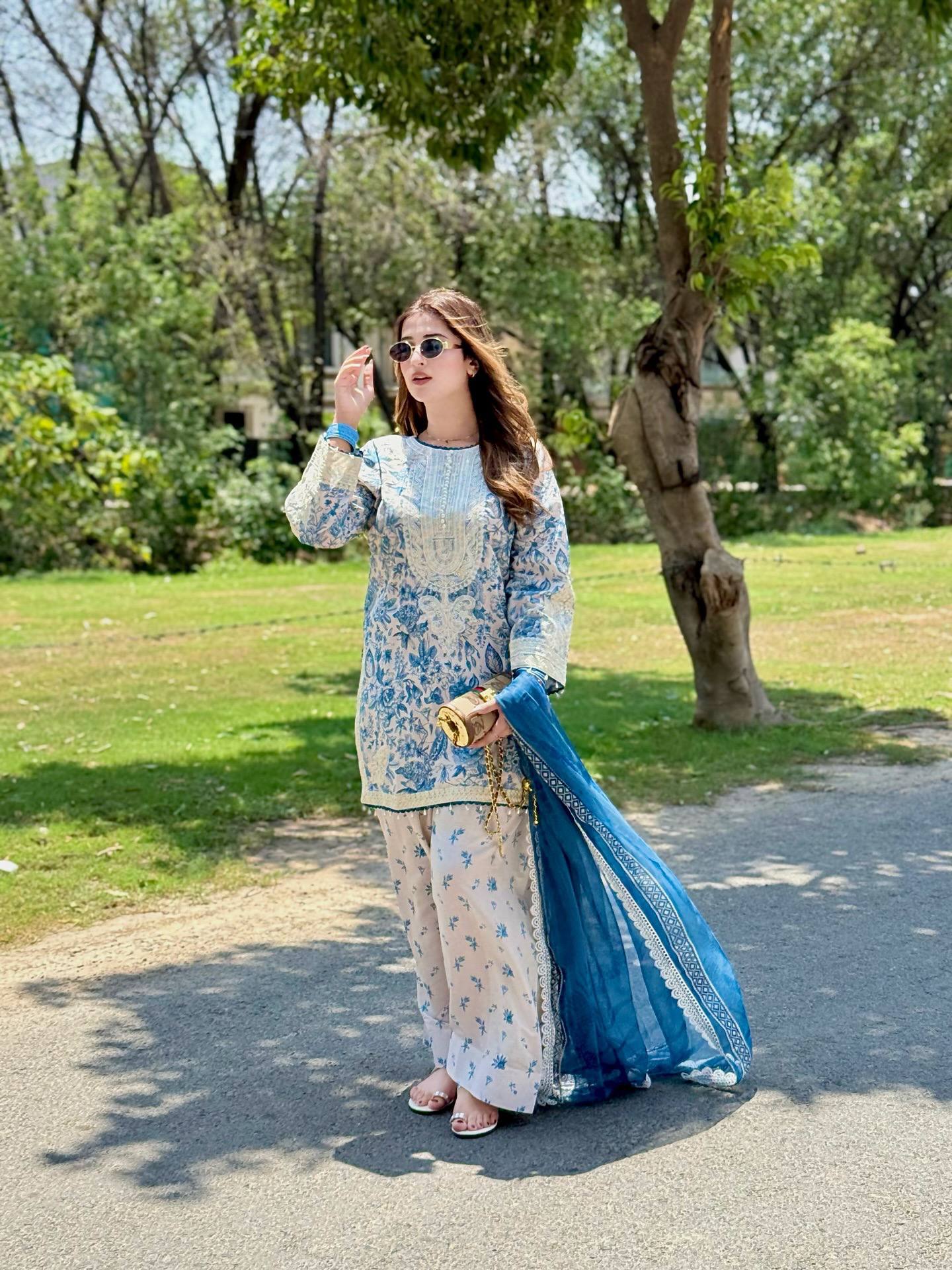 Functions Wear Blue Color Digital Print With Embroidery Work Palazzo Suit