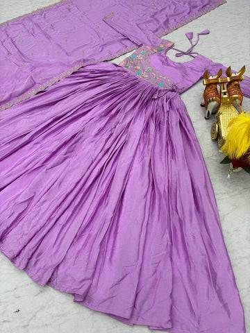 Precious Lavender Color Pure Chinon With Heavy Sequence And Thread Work Gown