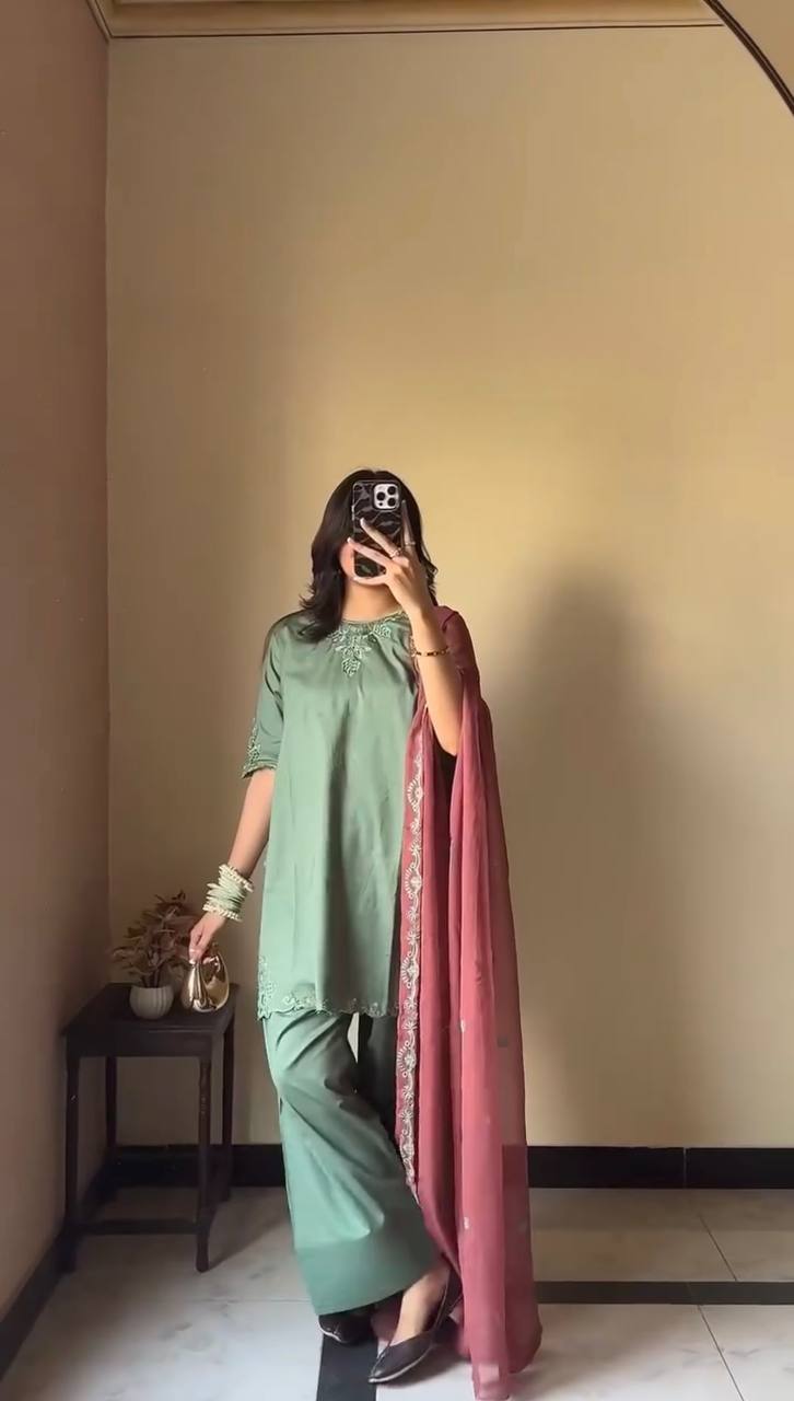 Function Wear Soft Natural Crepe With Delicate Thread Embroidery Work Palazzo Salwar Suit