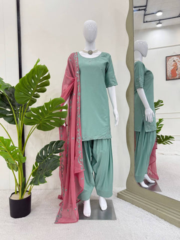 Function Wear Soft Natural Crepe With Delicate Thread Embroidery Work Palazzo Salwar Suit