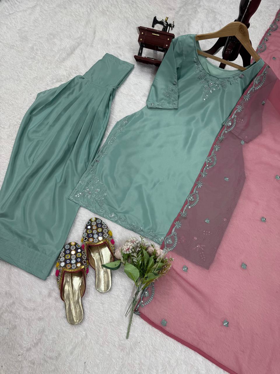 Function Wear Soft Natural Crepe With Delicate Thread Embroidery Work Palazzo Salwar Suit