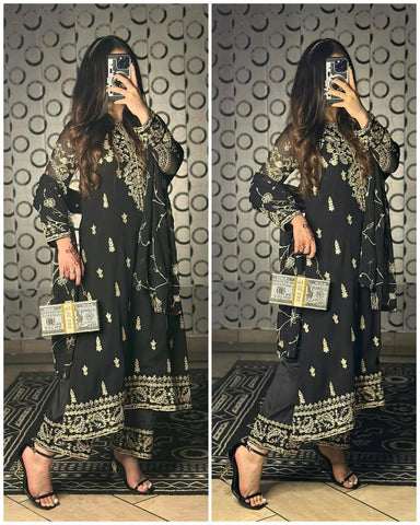 Marriage Wear Heavy Embroidery Sequence Work Black Color Salwar Suit Set