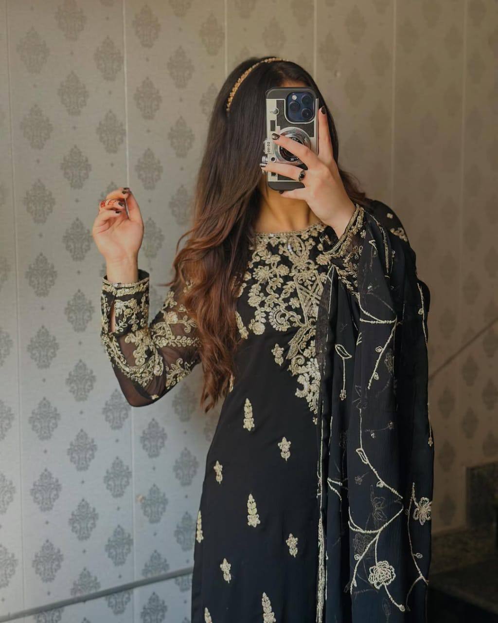 Marriage Wear Heavy Embroidery Sequence Work Black Color Salwar Suit Set