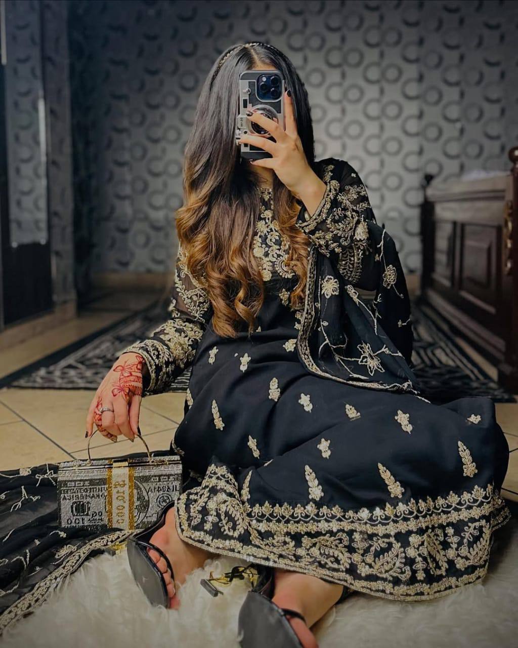 Marriage Wear Heavy Embroidery Sequence Work Black Color Salwar Suit Set