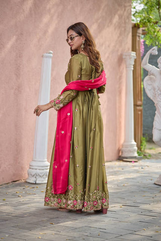 Party Wear Green Color Pure Rangoli Silk With Heavy Embroidery Sequence Work Beautiful Gown
