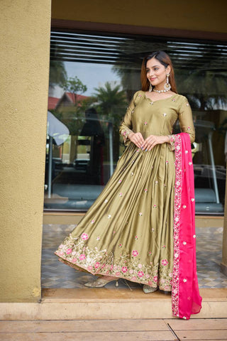 Party Wear Green Color Pure Rangoli Silk With Heavy Embroidery Sequence Work Beautiful Gown
