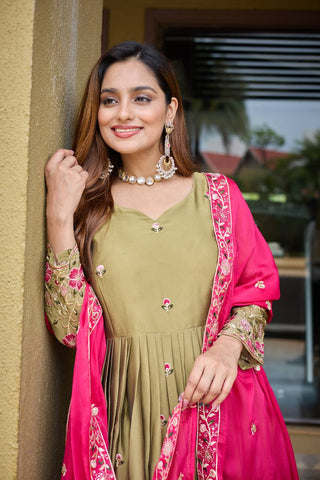 Party Wear Green Color Pure Rangoli Silk With Heavy Embroidery Sequence Work Beautiful Gown